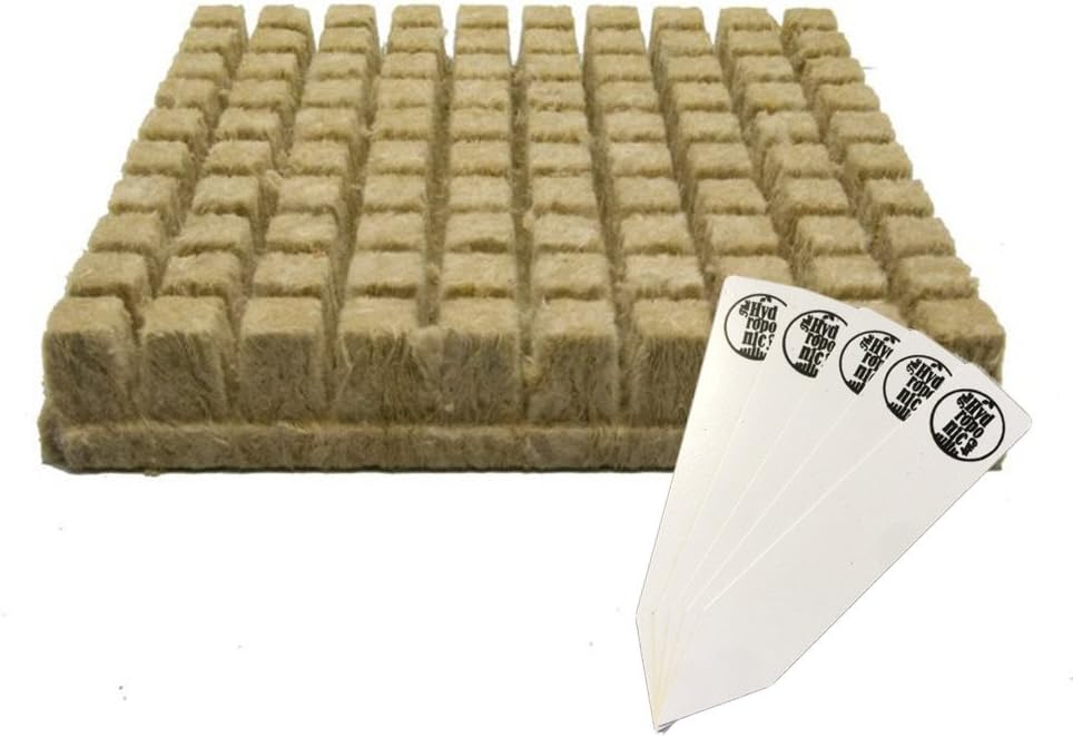 1" Grodan Rockwool Starter Plugs, 1 Sheet of 100 Plugs + 5 THCity Stakes