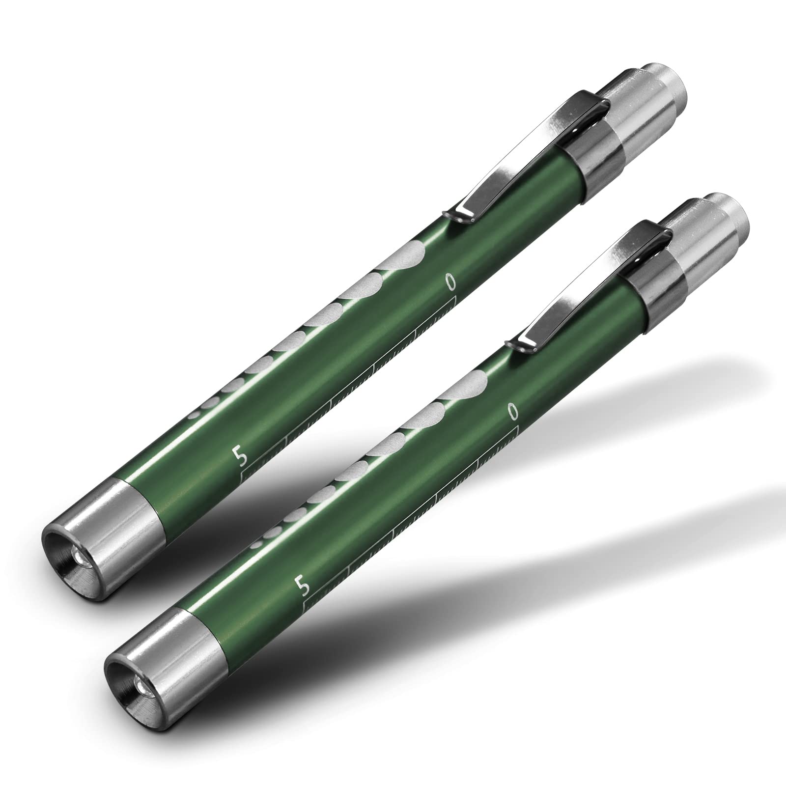 2pc Green, RE-GEN Aluminium Re-Usable LED Doctors Nurses Pen Light Pupil Gauge Pocket Clip Torch Flashlight