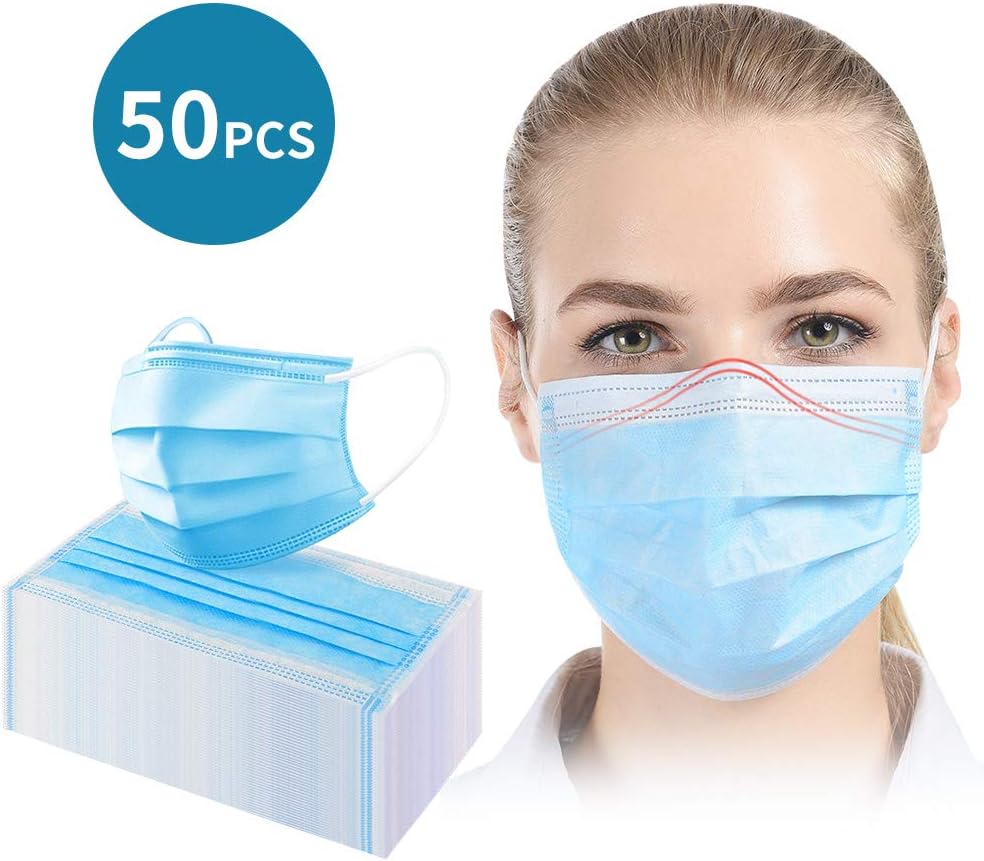 OCOOKO FM01 Disposable Non-Woven Anti-Bacteria 3-Layer Mouth Filter with 99.99% Filtration, 50 Pcs, Blue, Standard
