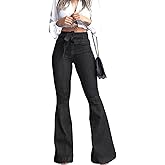 KDF High Waisted Flare Jeans for Women Bell Bottom Jeans with Belt for Women Stretch Wide Leg Jeans