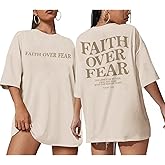 Sulayesh Faith Over Fear Christian Shirts for Women Oversized Jesus God Religious Bible Verse Tees Inspirational Tshirts Tops