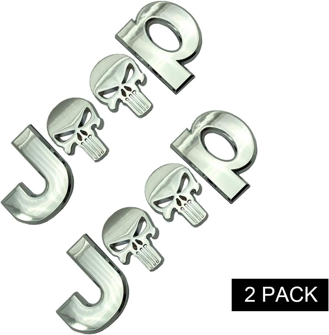 Waterproof Self Sticking 3D Metal Car Decals Silver Motorcycle Decals The Punisher Skull and Text Combination Premium Metal Automotive Decals, No Rust Metal Car Decorative Stickers 2 Pack