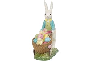Braxio Easter Party Decorations Bunny Décor - Resin Rabbit Statue Pushing Eggs Cart Multi Color Bunny Figurine Spring Decorations for Home 4.5 * 1.5 * 5 Inch