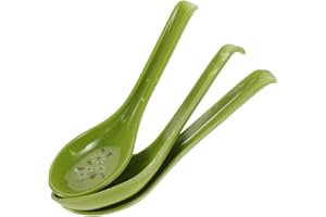 LOPUNER 3pcs Imitation Ceramic Long Handle Spoons Heat-Resistant Anti-Slip Hook Style Soup and Porridge