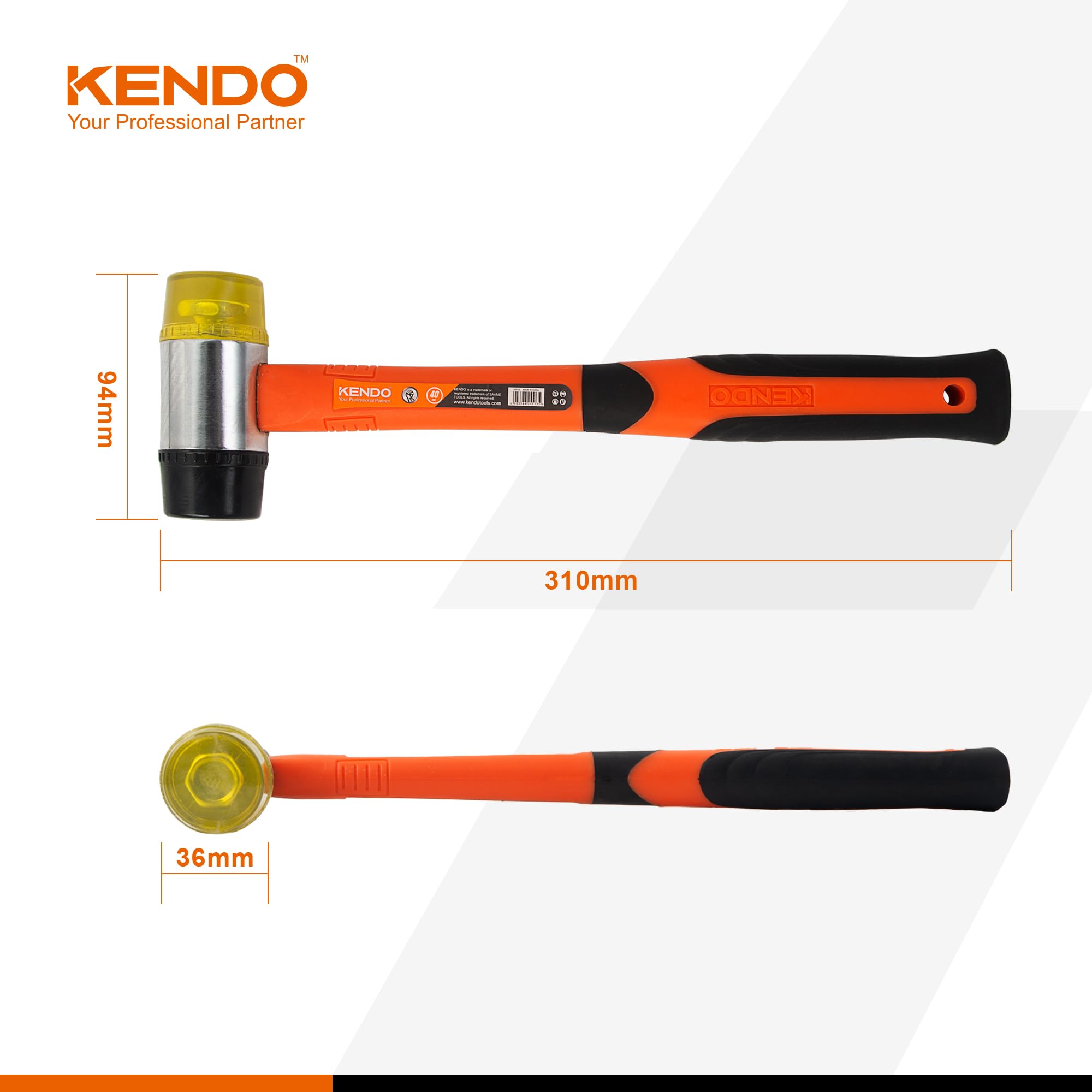 KENDO Schonhammer rückschlagfrei Ø 40 mm – Kunststoffhammer Fiberglasschaft 4