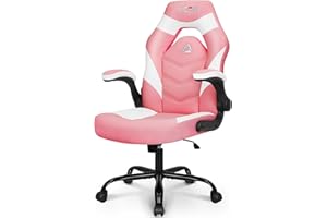 N-GEN GAMING Video Gaming Chair Ergonomic Office Desk Chair with Lumbar Support Adjustable Height Padded Flip Up Arms and Swivel Wheels Racing Style Design for Adults with PU Leather (Pink)