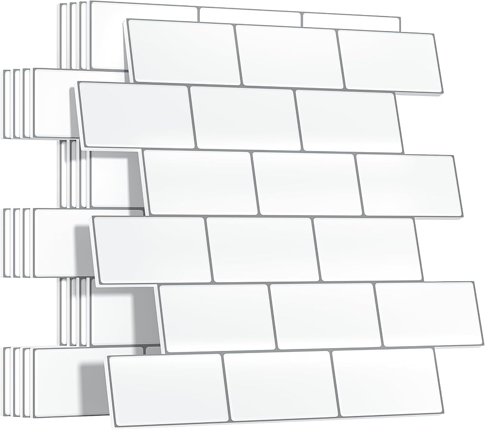 Yoillione Thicker Peel and Stick Wall Tiles 12x12 5 Sheets Backsplash White