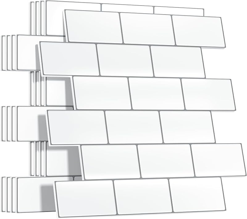 Yoillione Thicker Peel and Stick Wall Tiles 12x12 5 Sheets Backsplash White