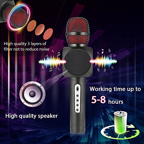 Wireless Bluetooth Karaoke Microphone, Fede 3-in-1 Portable Karaoke System with Two Built-in Speakers for Home KTV, Outdoor and Birthday Party. Work with Apple iPhone Android Smartphone or PC Black