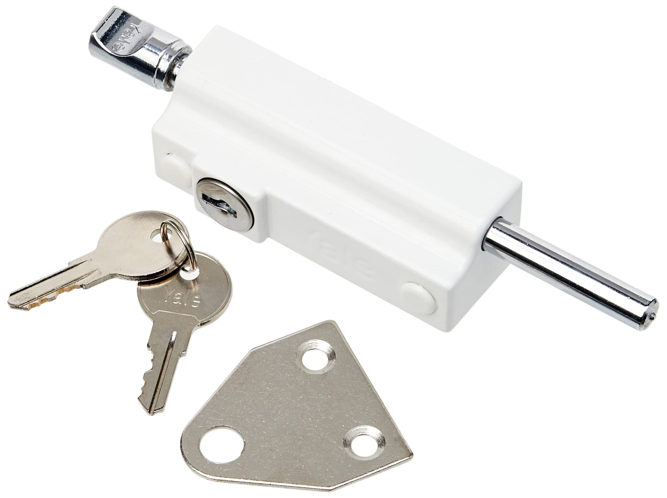 Yale P-124-WE Door Pushbolt, White Finish, Standard Security, Visi Packed, suitable for aluminium doors and wooden doors