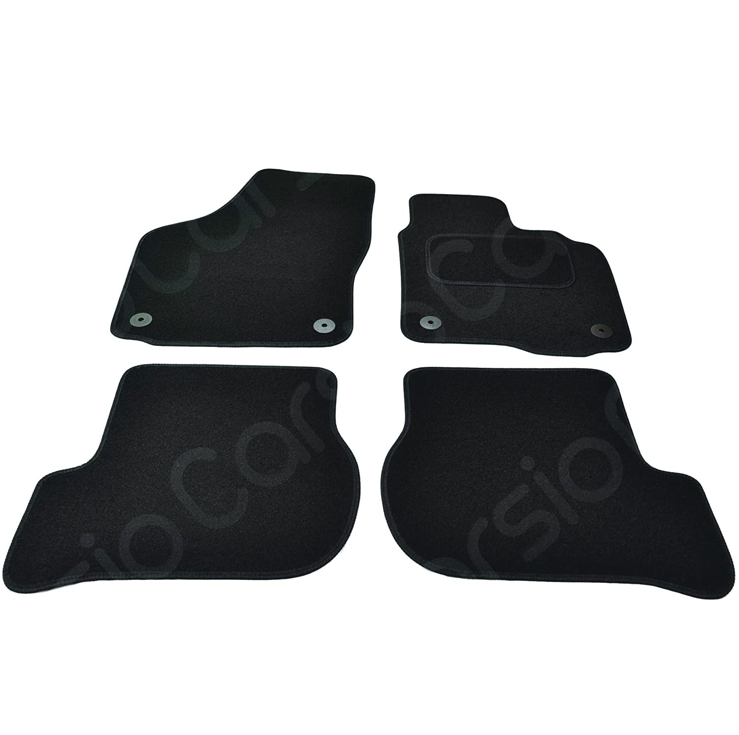VW Golf MK6 (2008-2013) Carpet Car Floor Mats 4 Piece Set with 4 Fixings Tailored Fit Complete Accessory Black Custom Fitted - All Weather, Anti-Slip Backing & Black Trim By Carsio