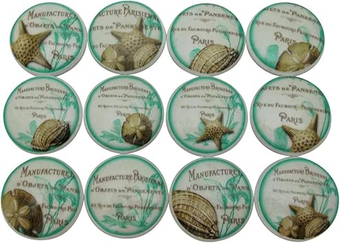 Set Of 12 French Label Seashell Wood Cabinet Knobs Amazon Com