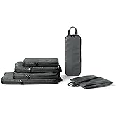 Amazon Essentials Ultralight Compression Packing Cubes, Recycled Fabric, 2 Zippers, 6-Pack, Grey, for Suitcases or Backpacks