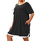 Plus Size Nightgowns Women Sexy Lace Sleepwear V Neck Sleep Dress Shirts with Pockets