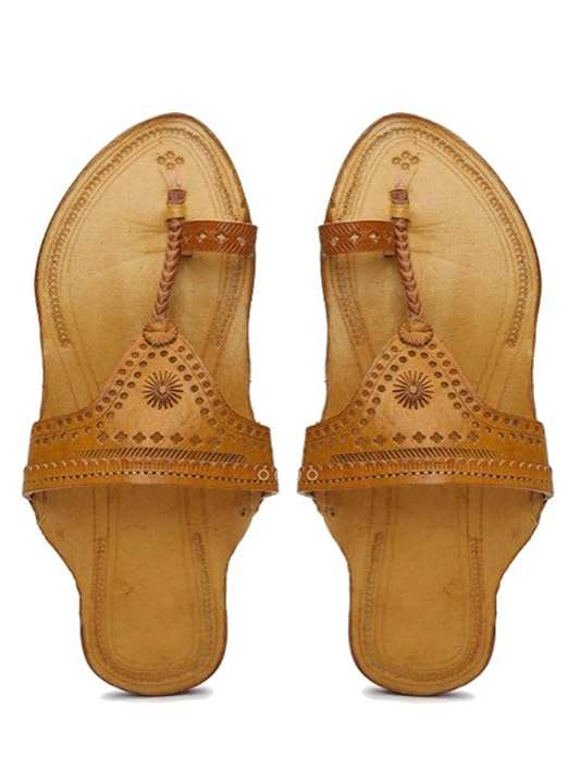 KALAPURI® Womens Kolhapuri Chappal in Genuine Leather with Brown Pointed Shape Base and