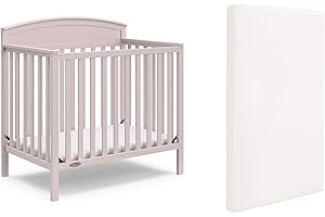 Graco Benton 4-in-1 Convertible Mini Crib with Bonus Crib Mattress (Blush) – GREENGUARD Gold Certified, 2.75-Inch Mattress Included, Baby Crib Converts to Twin Bed, Ideal for Small Spaces