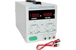 LWLONGWEI DC Power Supply Variable,30V 10A 300W Adjustable Switching Regulated DC Bench Power Supply with 4-Digits LED Power Display Coarse and Fine Adjustments White