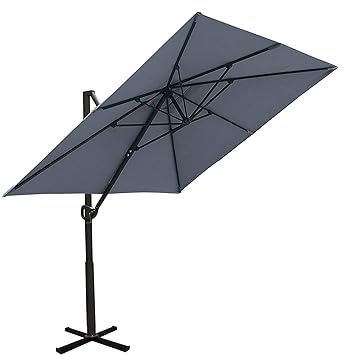 SORARA Sonnenschirm Ampelschirm | Grau | 250 x 300 m (2.5 x 3m) | Rechteckig Roma | Polyester 180 g/m² (UV 50+)| Kurbel Mecha