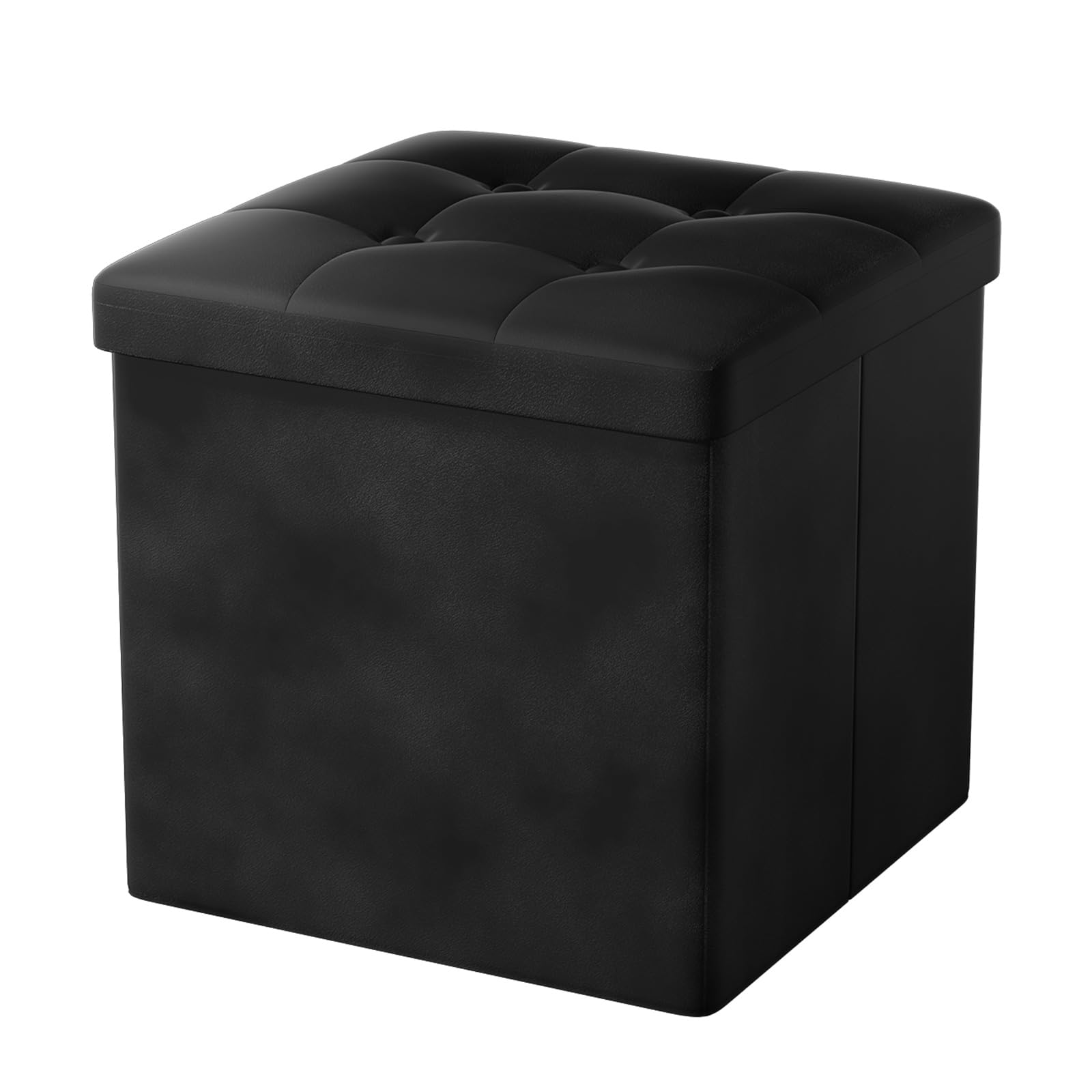 Oak & Tea Storage Ottoman, Foldable Storage Bench, Small Footrest, Cube Storage Unit, 1 Storage Boxes with Lid, Footstool, Comfy Toy Chest for Bedroom Living Room, Black 38x38x38cm