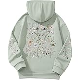 Floerns Girl's Floral Print Long Sleeve Hoodie Pullover Pocket Cute Hooded Sweatshirts