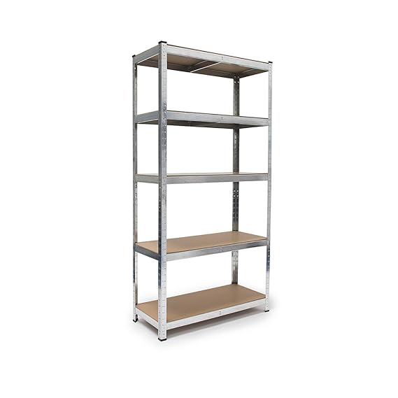 Relaxdays Schwerlastregal, HxBxT: 179 x 90 x 41 cm, verzinkter Stahl, Traglast 875 kg, Stecksystem, mit Werkbank, silber