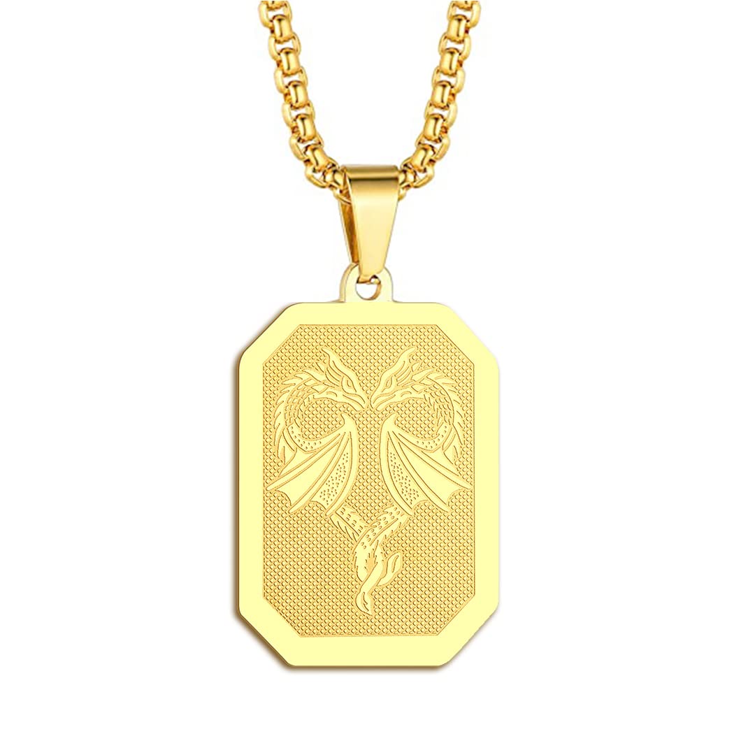 chengxun Dragon Necklace for Men Women Winged Dragon Charm Pendant Chain Unisex Protection Guardian Medallion Occult Jewellery Talisman Amulets Gifts (207G)