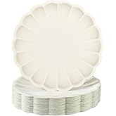 Newtay 60 Pcs Large Scalloped Paper Plates 9.5 Inch Shell Edge Disposable Dinner Plates for Birthday Wedding Baby Shower Party Decorations (Cream Color)