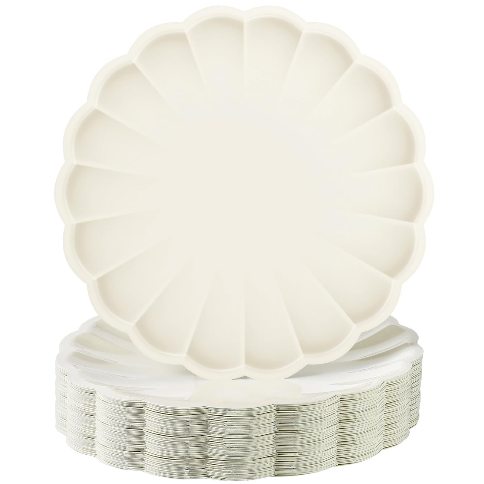 Photo 1 of Newtay 60 Pcs Large Scalloped Paper Plates 9.5 Inch Shell Edge Disposable Dinner Plates for Birthday Wedding Baby Shower Party Decorations (Cream Color)