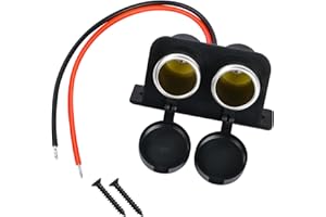 RIIEYOCA 12V Cigarette Lighter Socket, Cigarette Lighter Splitter Dual Female, with Cigarette Lighter Cover and Cable Bare Wi