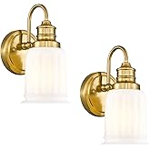 Modern Wall Sconces Set of Two, HWH Brushed Gold Bathroom Vanity Light, Antique Brass Wall Light Fixtures with Frosted White 
