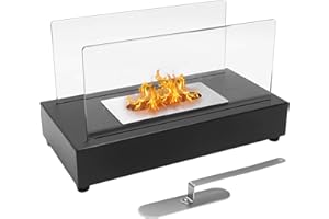 HEYFURNI Mr.Ton Tabletop Fire Pit Bowl, Ventless Bio Ethanol Fireplace for Indoor & Outdoor, Personal Fire Pit, Rectangle, Large, Black