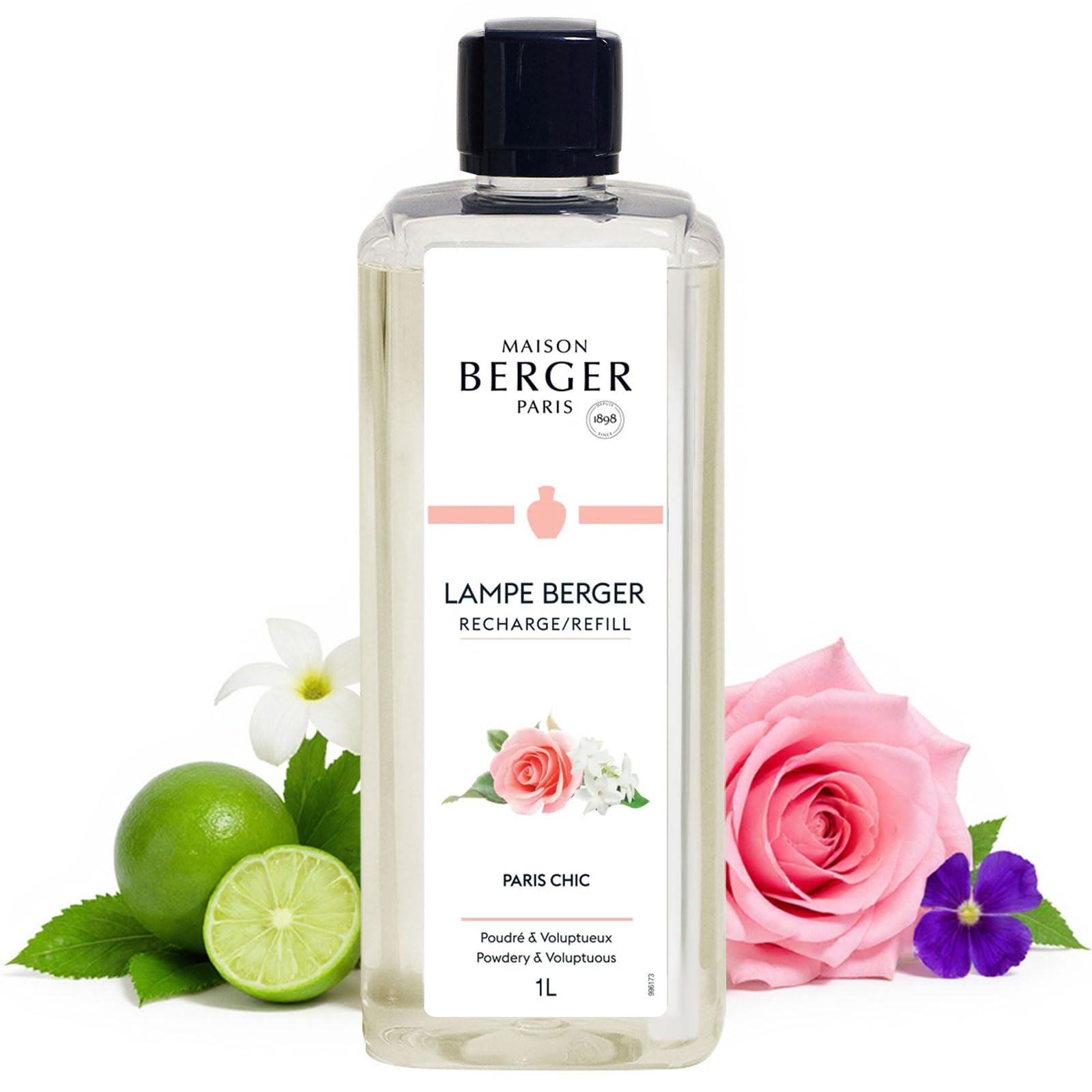 MAISON BERGER Paris Chic Lamp Berger Fragrance Refill, 1 Liter – 2-in-1 Catalytic System, Neutralizes Odours Then Diffuses Fragrance, Elegant Rose and Iris with a Powdery Floral Finish