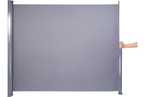 LUCKYERMORE 118”L x 78.7" H Folding Retractable Side Awning Wall, Cut View and Add a Private Space, Waterproof, UV-Resistant Sun Shade Wind Screen Easy-Assembled, Pole Post Mounted, Gray