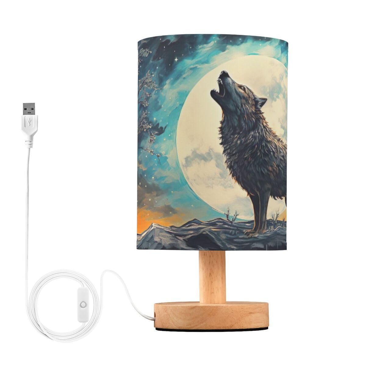 JUMBEAR Table Lamp,Roaring Wolf Bedside Lamps Nightstand Lamps with Flaxen Fabric Shade for Bedroom Living Room,LED Bulb Included — image 1