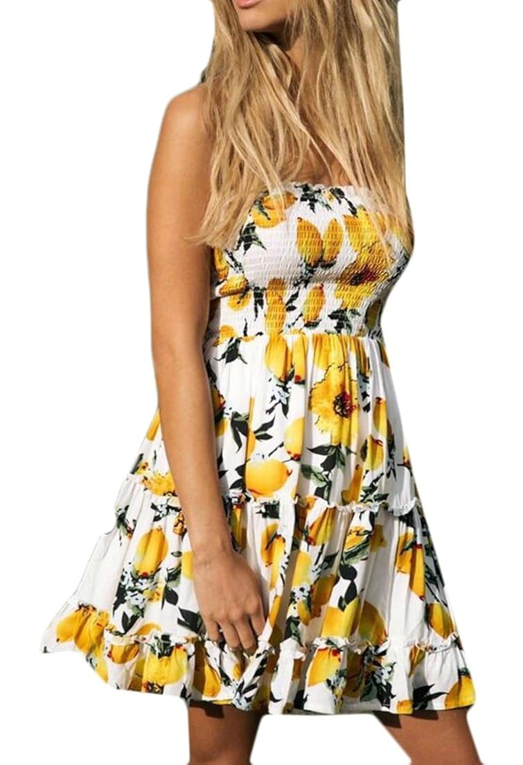 yellow strapless sundress