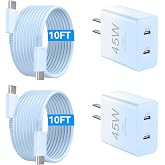 Phone 17 Charger Fast Charging, 45W Dual USB C Charger Block,USB C Wall Chargers with 10FT Long USBC Charging Cable Cord for Phone 17 16 15 Pro Max/17 16 15 Pro/Plus,Pad Pro/Air,S25/S24-Gradient Blue