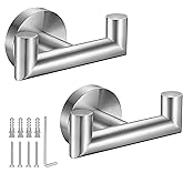 Towel Hooks for Bathrooms,Brushed Nickel Towel Hook for Kitchen Bathroom,SUS304 Stainless Steel Coat Hook,Heavy Duty Double Holder Robe Hooks for Hanging Towels,Coats,Sponges,Clothes,Wall Mount,2 Pack