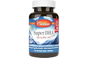 Carlson - Super DHA Gems, 500 mg DHA Supplements, 640 mg Fatty Acids, Wild-Caught Norwegian Arctic Fish Oil Concentrate, Sustainably Sourced Nordic Fish Oil Capsules, 60+20 Softgels