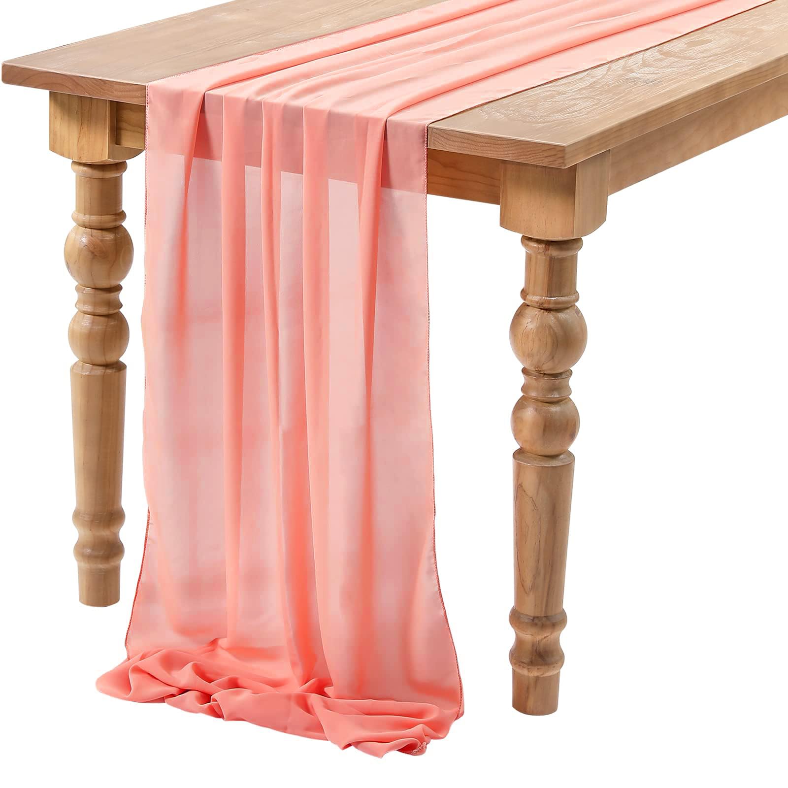 Chiffon Sheer Wedding Table Runner, 27x120 Inches Long - Coral Red Tulle