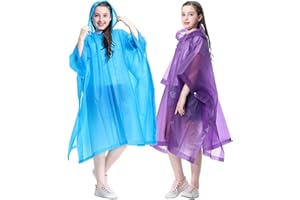 YUNLOVXEE Rain Poncho Raincoats for Kids Reusable - 2 Pack EVA Waterproof Rain Coat with Hood Rain Jacket for Boys Girls