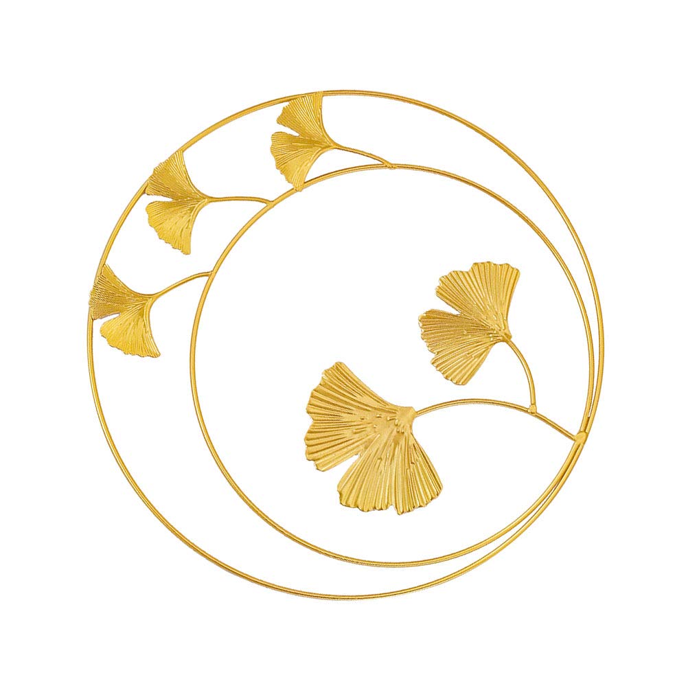 Beavorty 2pcs Ginkgo Leaves Decor Round Metal Crafts Golden Leaves Adornment Modern Wall Art Home