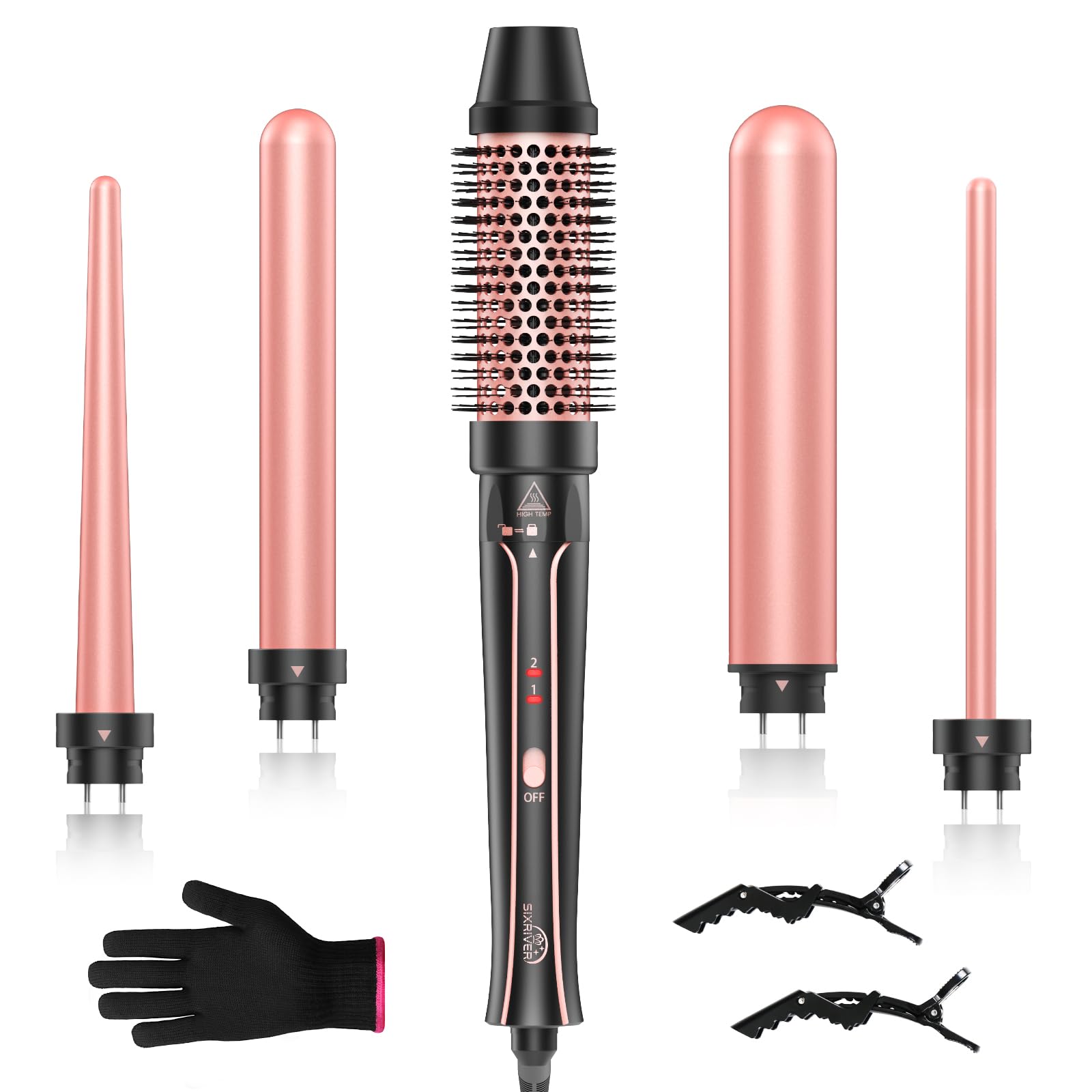 Photo 1 of 5 in 1 Curling Iron, Sixriver Hair Curling Wand Set with Curling Thermal Brush&4 Interchangeable Ceramic Curling Wand(0.4”-1.25”), Long Lasting Curls, Fast Heating Hair Wand Curler with Glove&2 Clips