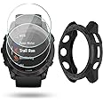 HUADU Watch Screen Protector Compatible for Garmin Tactix 7 pro (no Tactix 7), Tempered Glass Film Anti-Scratch High Definition Full Coverage and Protective Case, black