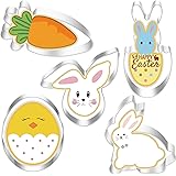 Crethinkaty Easter Cookie Cutter Set - 5 Pieces Stainless Steel Cutters for Baking - Egg, Carrot, Rabbit, Bunny Face,and Egg 