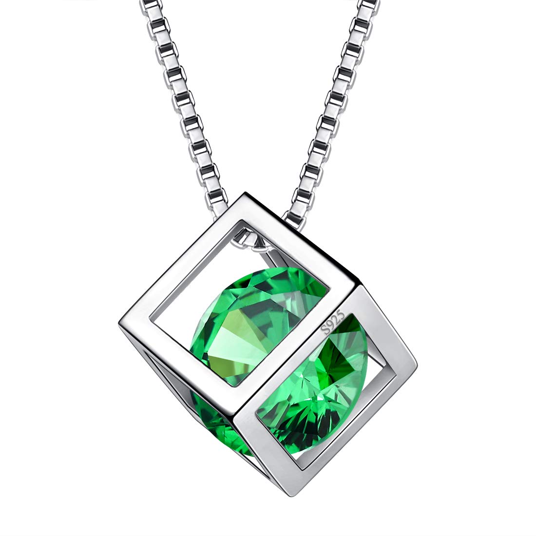 Aurora Tears May Birthstone Necklace 925 Sterling Silver Green Emerald Square Birth Stone Pendant Jewellery Gifts for Women and Girls DP0028G