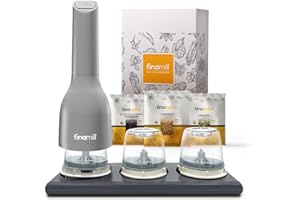 FinaMill’s Home Chef Collection Spice Grinder Set, Contains 8 Products! FinaMill Electric Spice Grinder, 3 FinaPod PRO Plus Pods, 1 Rectangular Tray, 3 Packets of FinaSpice (Stone)