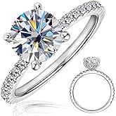 G.LEEKIN D VVS1 Moissanite Engagement Ring 2 carat, Round Solitaire Promise Rings for Her, 925 Sterling Silver Moissanite Rings for Women