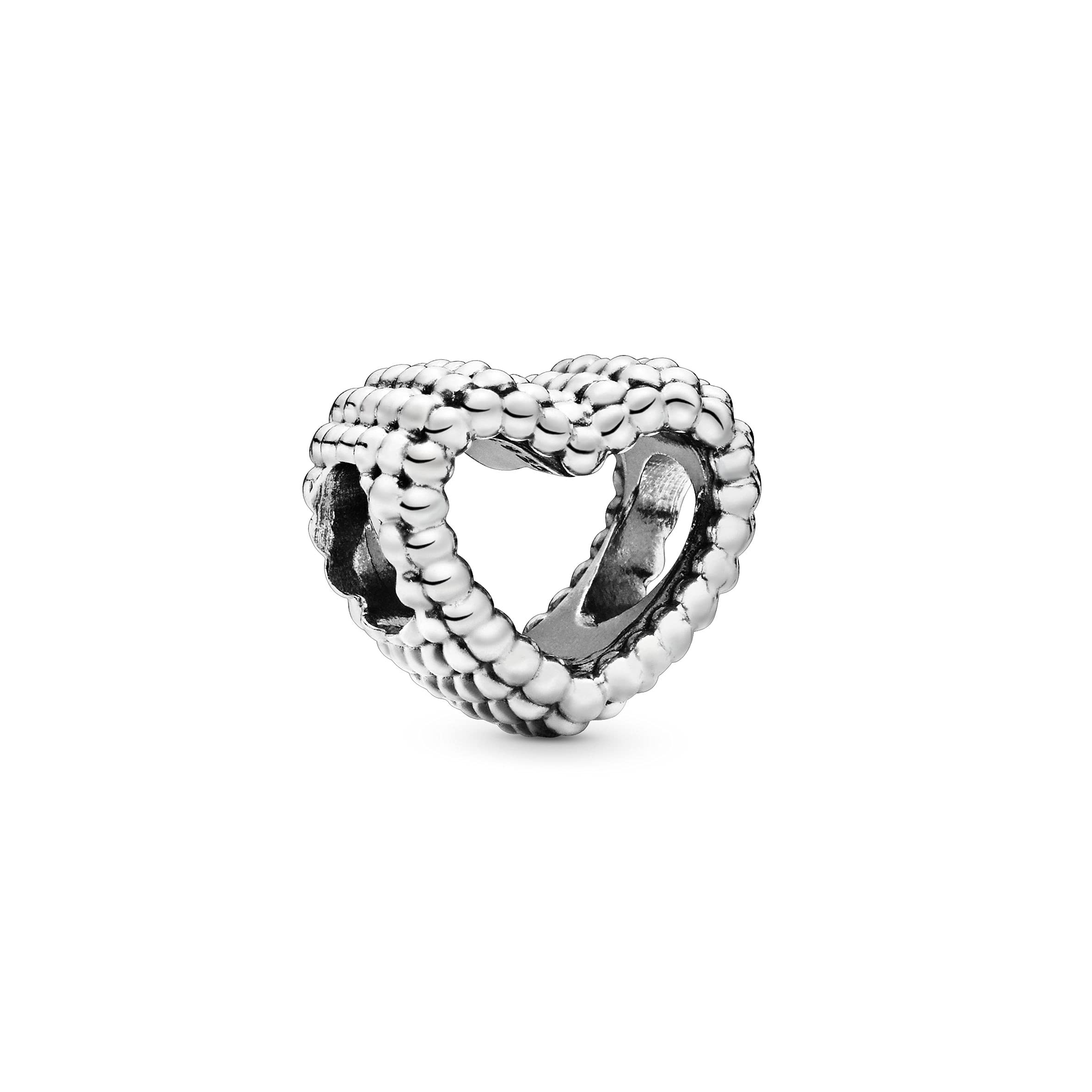 PANDORA Signature Women's Sterling Silver Beaded Heart Bracelet Charm, No Box