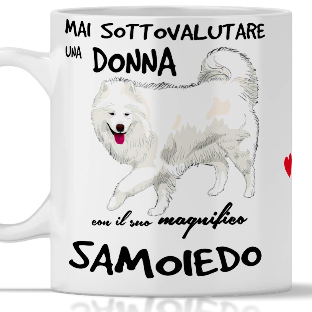 Samoyed Mug for Breakfast, Tea, Herbal Tea, Coffee, Cappuccino Gadget Mug Never Underestimate a Woman with a Samoyed Dog. Original Gift Idea