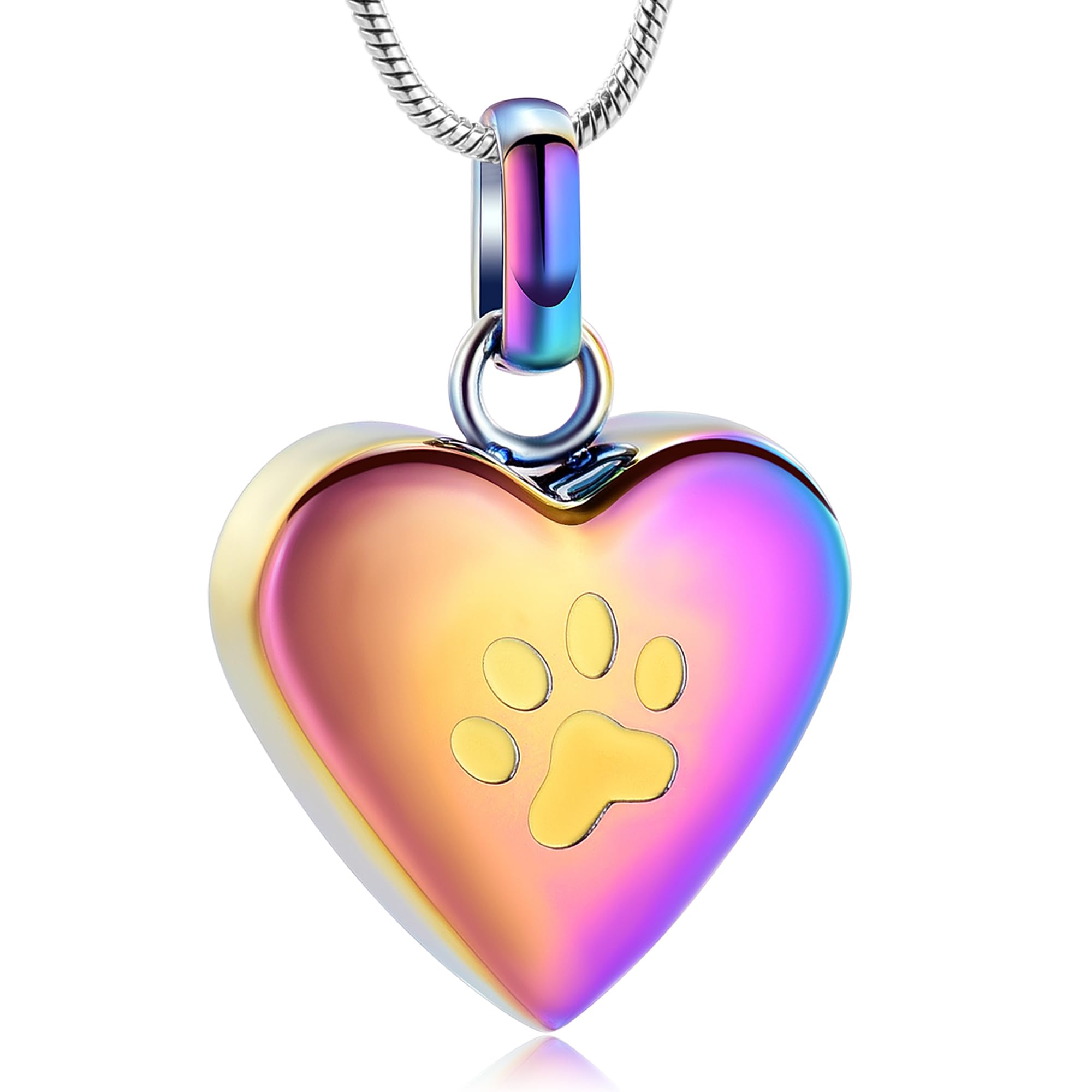 VCCWYQK Cremation Jewelry for Ashes for Dog Paw Print Pet Heart Urn Necklace for Pet Memorial Keepsake Jewelry (Colorful)
